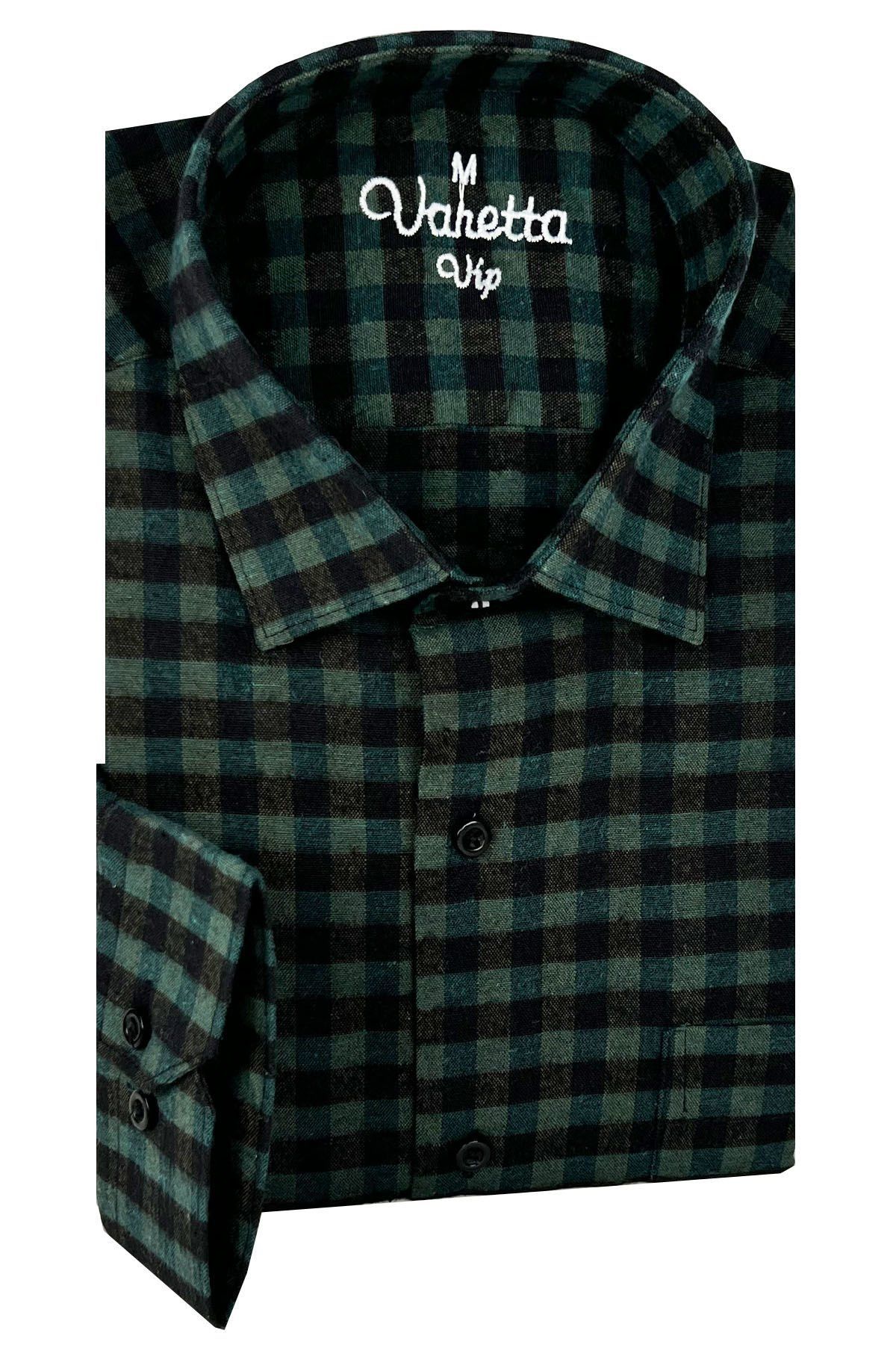 Varetta Erkek Yeşil Kareli Klasik Kesim Yaka Düğmeli Kışlık Gömlek