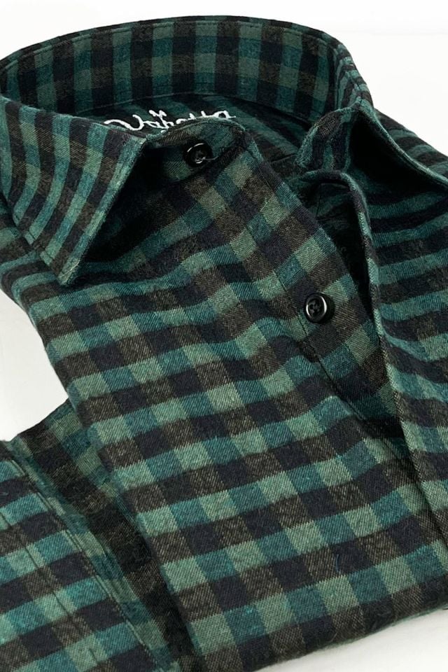 Varetta Erkek Yeşil Kareli Klasik Kesim Yaka Düğmeli Kışlık Gömlek