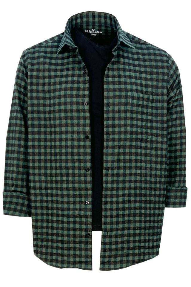 Varetta Erkek Yeşil Kareli Klasik Kesim Yaka Düğmeli Kışlık Gömlek