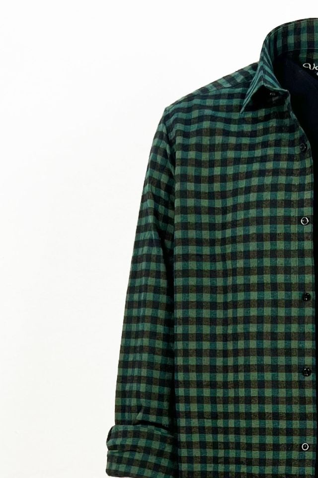 Varetta Erkek Yeşil Kareli Klasik Kesim Yaka Düğmeli Kışlık Gömlek