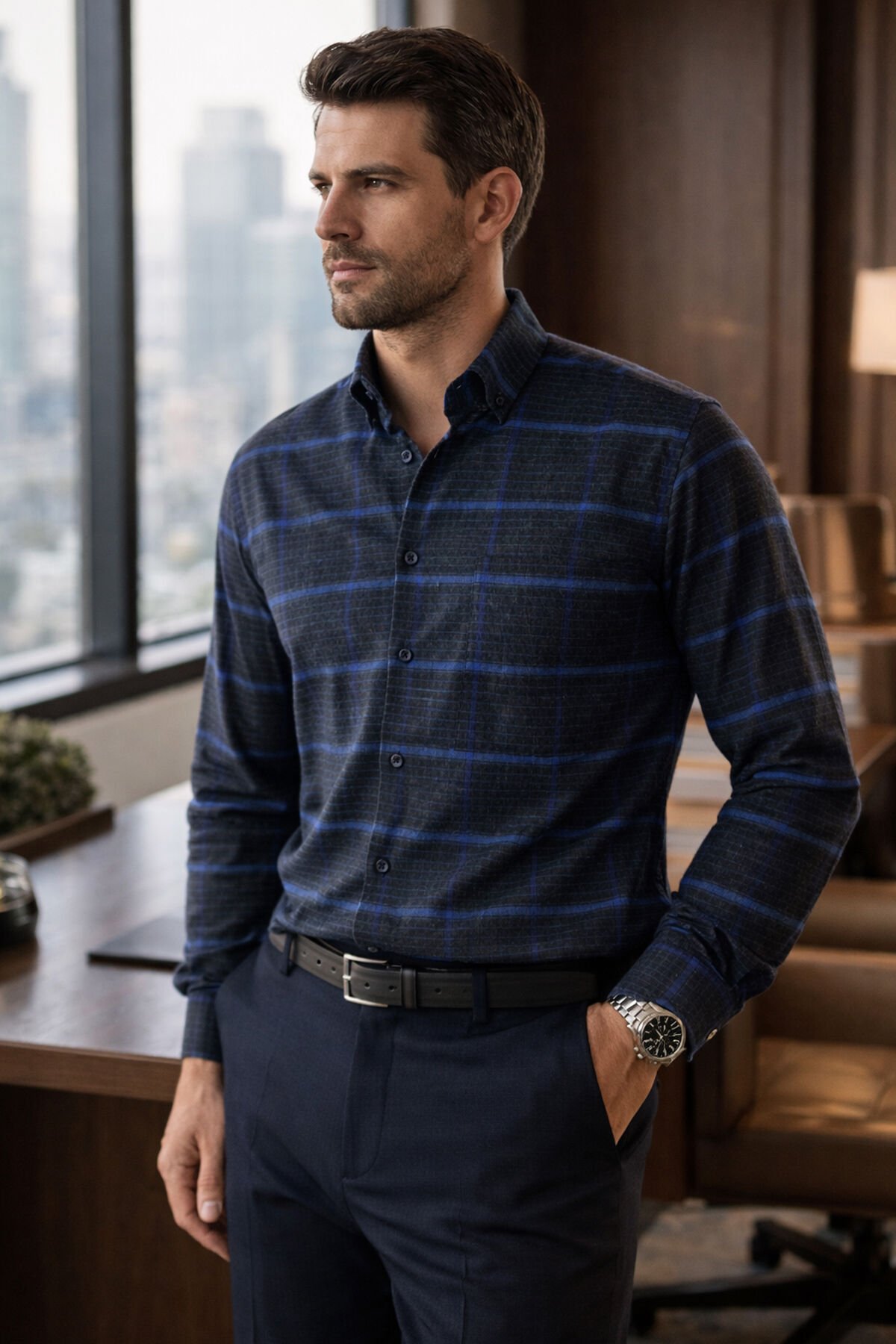 Varetta Erkek Siyah Kışlık Gömlek Cepli Uzun Kollu Klasik Kesim