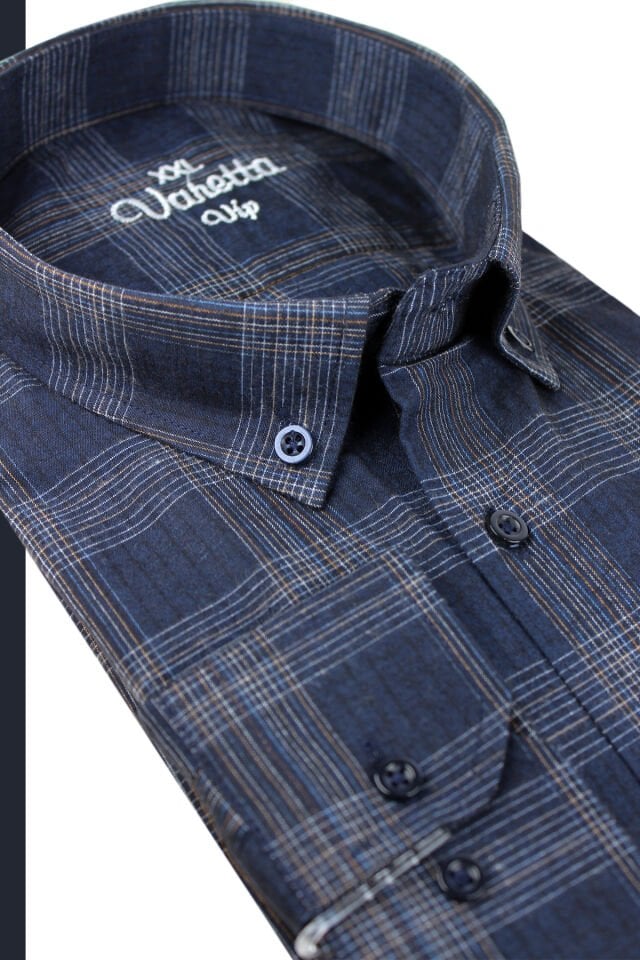 Varetta Büyük Beden Erkek Lacivert Kışlık Yünlü Gömlek – Cepli Geniş Kesim Flanel Model