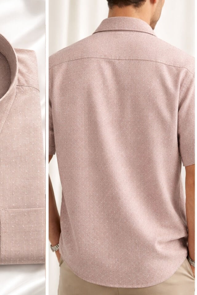 Varetta Erkek Pudra Pembe Gömlek Kısa Kollu Pamuklu  Cepli Yazlık