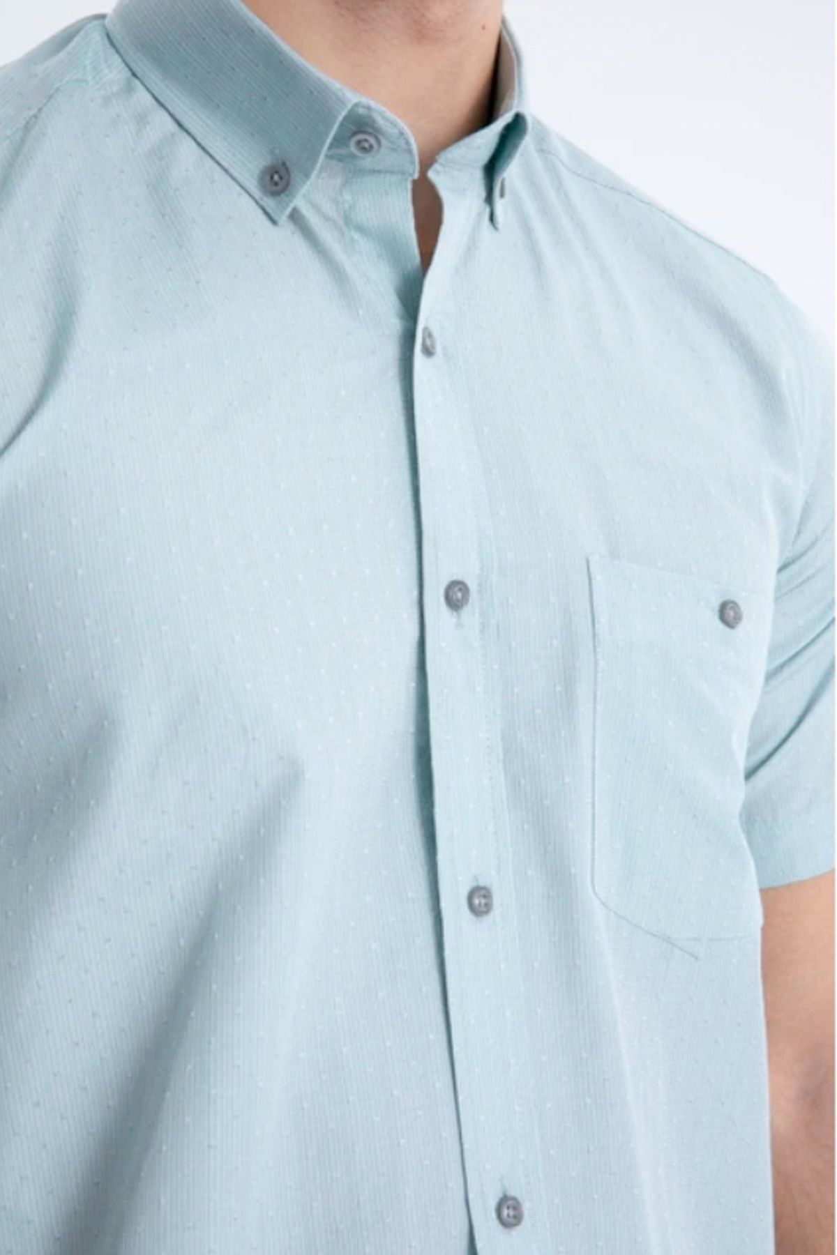 Varetta Erkek Su Yeşili Pamuklu Kısa Kollu Cepli Yazlık Gömlek