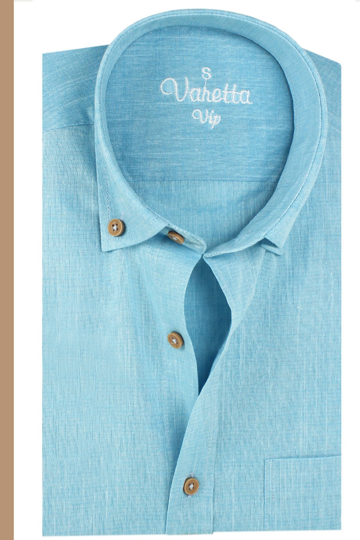 Varetta Erkek Mavi Keten Gömlek | %100 Pamuk, Uzun Kollu, Geniş Kesim, Tek Cepli