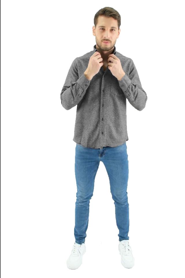 Varetta Erkek Gri Kumlu Kışlık Cepli Klasik Kesim Yaka Düğmeli Gömlek