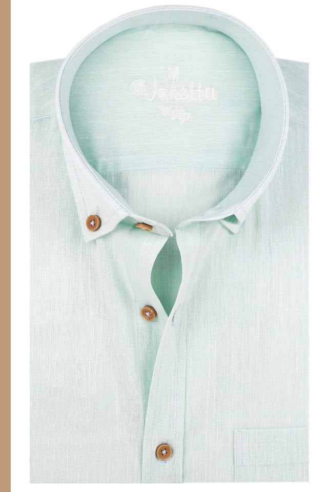 Varetta Erkek Yeşil Keten Gömlek | %100 Pamuk, Uzun Kollu, Geniş Kesim, Tek Cepli