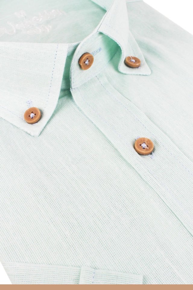 Varetta Erkek Yeşil Keten Gömlek | %100 Pamuk, Uzun Kollu, Geniş Kesim, Tek Cepli