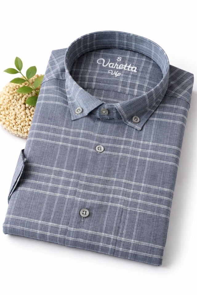 Varetta Erkek Çelik Mavi Pamuklu Kısa Kollu Cepli Yazlık Gömlek