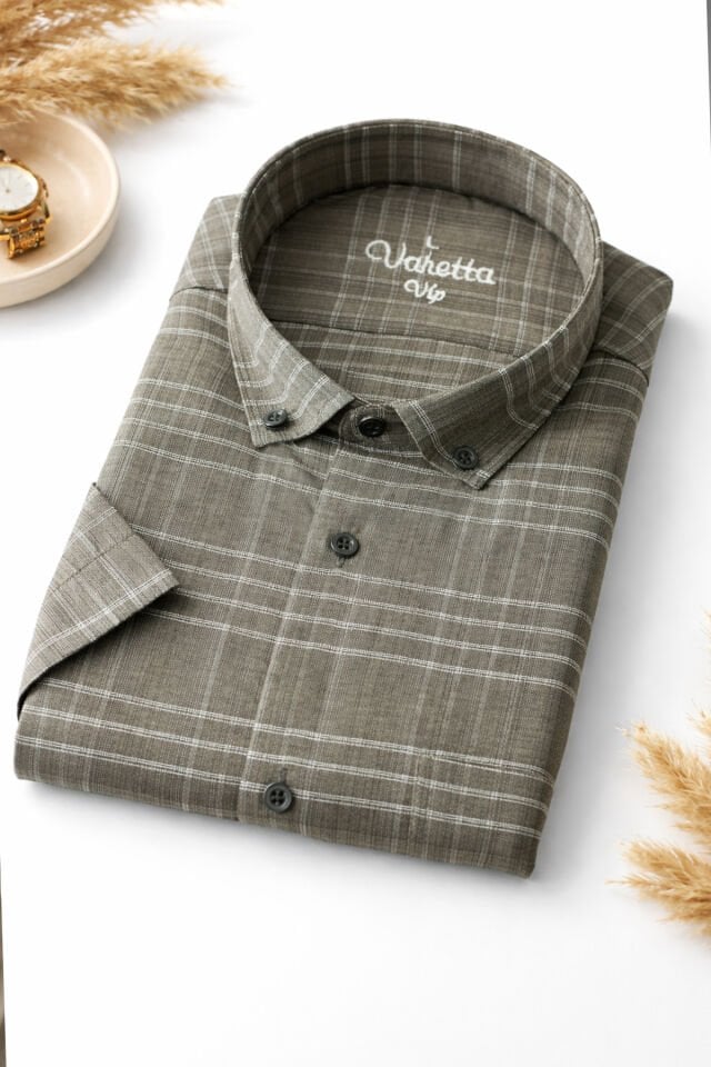 Varetta Erkek Yeşilmsi Gri Pamuklu Kısa Kollu Cepli Yazlık Gömlek