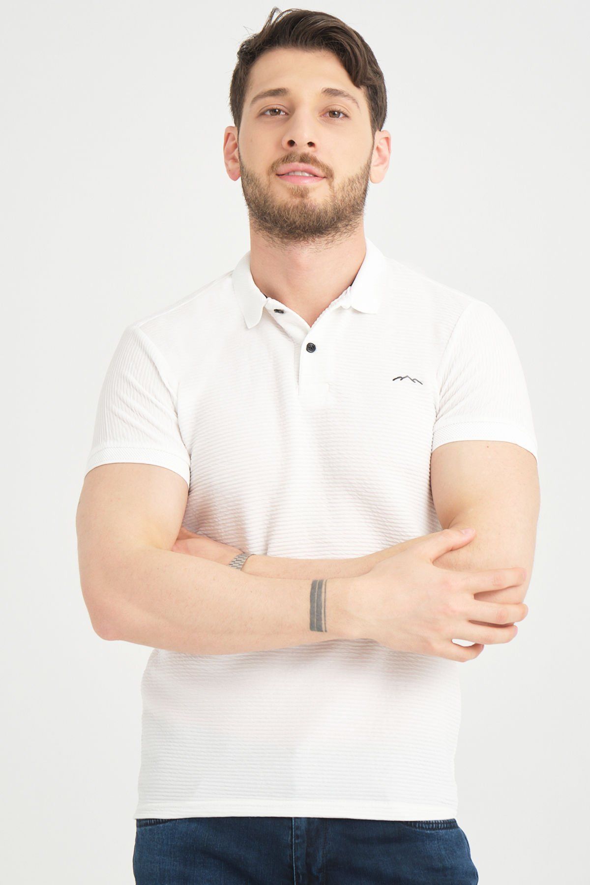 Varetta Kırık Beyaz Pamuklu Kısa Kollu Polo Yaka T shirt