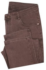 Erkek Kestane Rengi Üsten Cepli Regulafit Jeans Pantolon