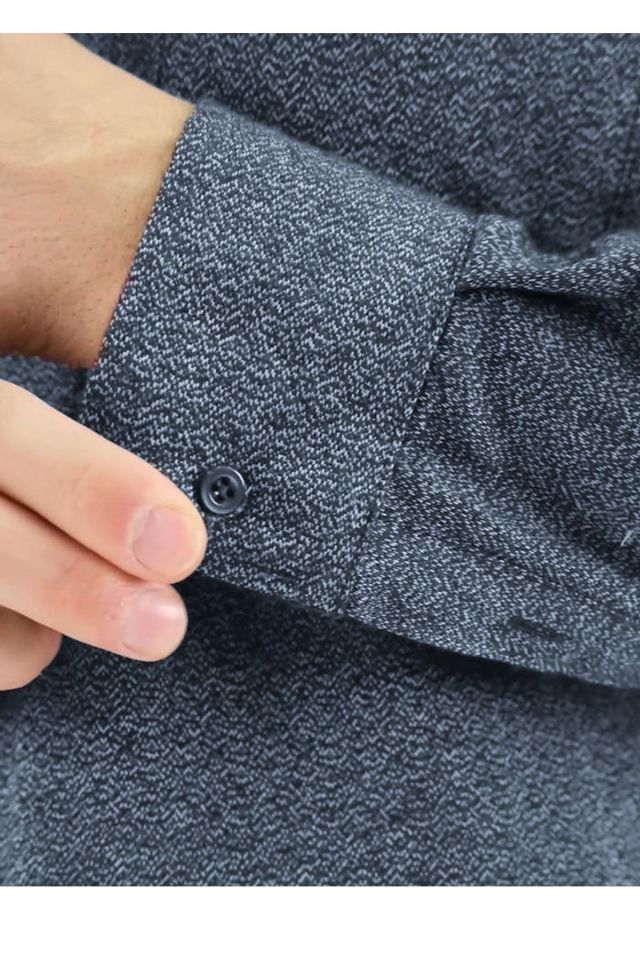 Varetta Erkek Mavi Kumlu Kışlık Cepli Klasik Kesim Yaka Düğmeli Gömlek
