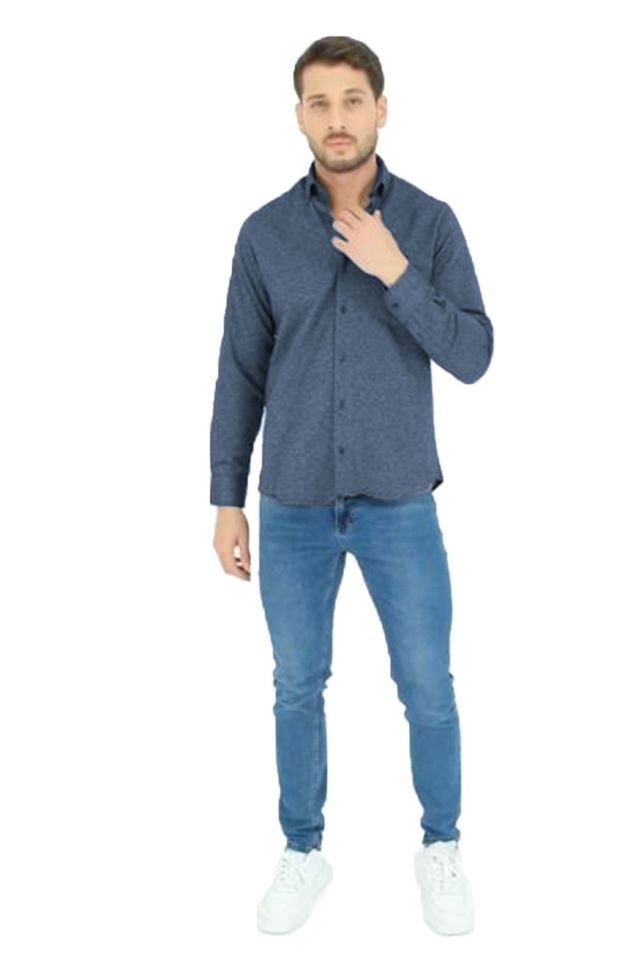 Varetta Erkek Mavi Kumlu Kışlık Cepli Klasik Kesim Yaka Düğmeli Gömlek