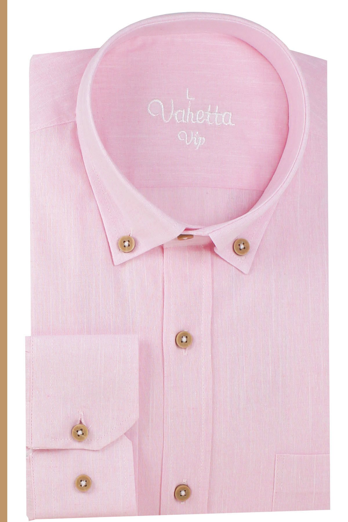 Varetta Erkek Pembe Keten Gömlek | %100 Pamuk, Uzun Kollu, Geniş Kesim, Tek Cepli
