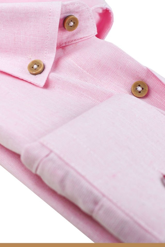Varetta Erkek Pembe Keten Gömlek | %100 Pamuk, Uzun Kollu, Geniş Kesim, Tek Cepli