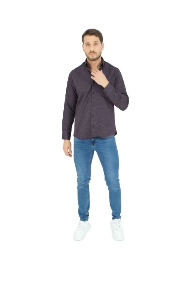 Varetta Erkek Mürdüm Kaliteli Kumlu Kışlık Cepli Klasik Kesim Gömlek