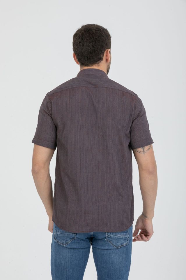 Varetta Erkek Bordo Kısa Kollu Cepli Yazlık Pamuklu Gömlek