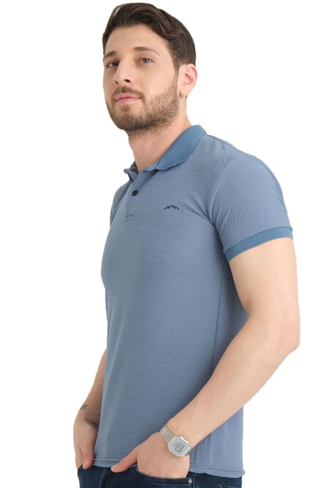 Varetta Küllü Mavi Pamuklu Kısa Kollu Polo Yaka T shirt