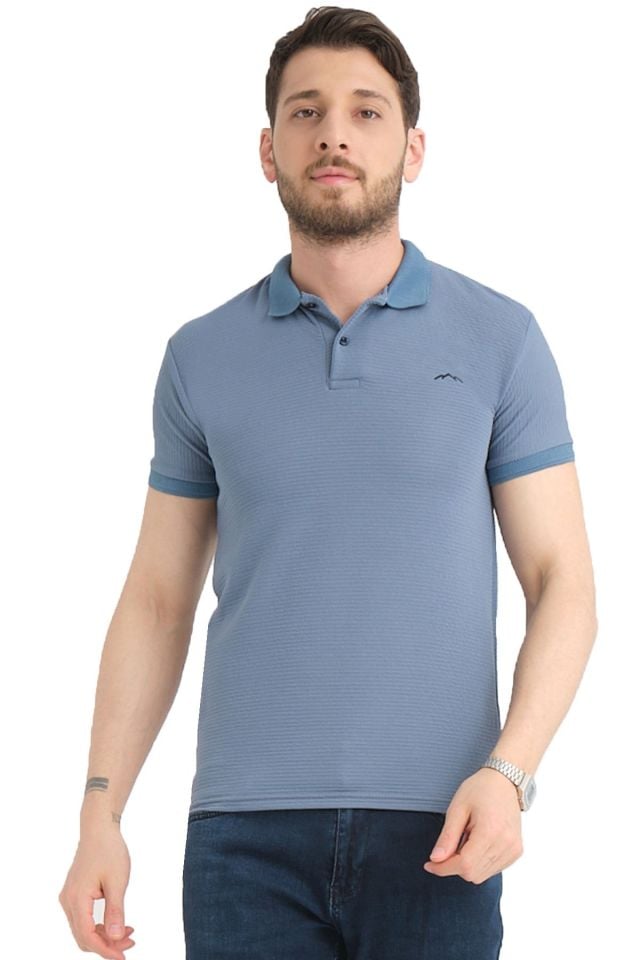 Varetta Küllü Mavi Pamuklu Kısa Kollu Polo Yaka T shirt