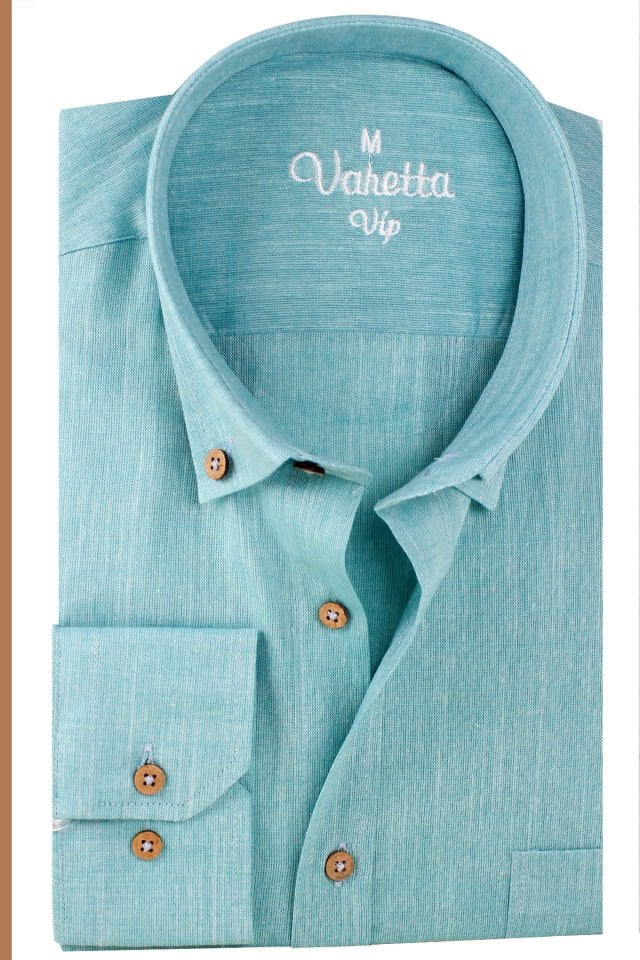 Varetta Erkek Turkuaz Keten Gömlek | %100 Pamuk, Uzun Kollu, Geniş Kesim, Tek Cepli