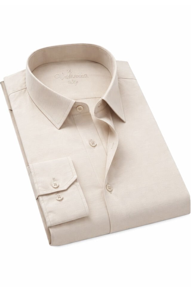 Erkek Krem Rengi Klasik Kesim Uzun Kollu Cepli Gömlek