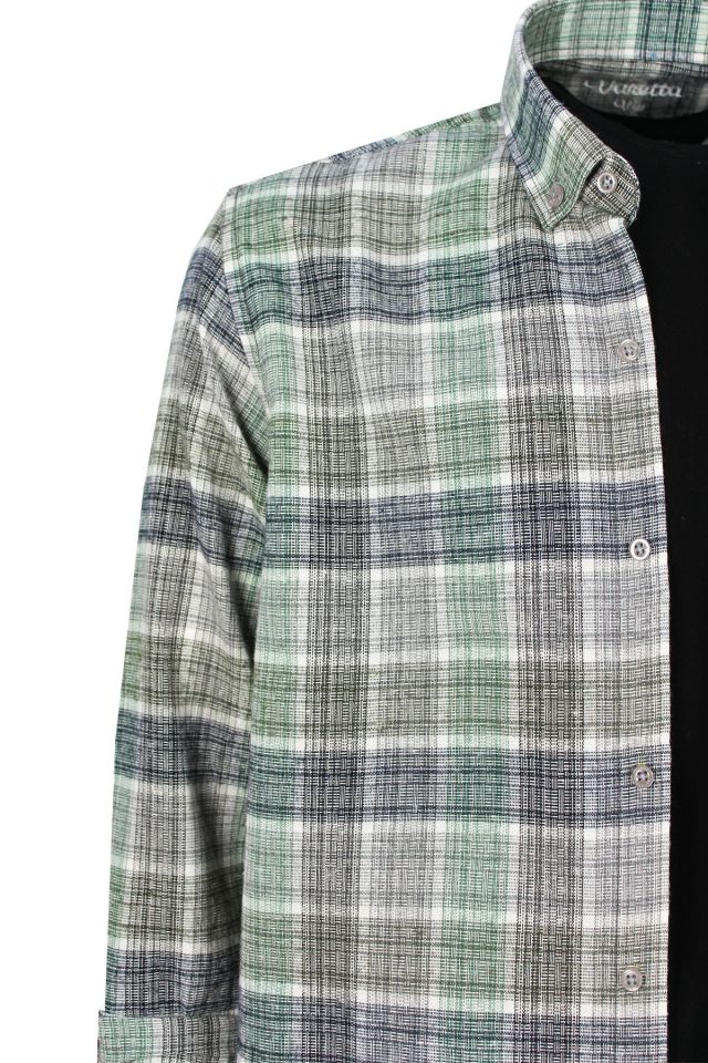 Varetta Erkek Yeşil Kışlık Kareli Klasik Kesim Yaka Düğmeli Gömlek