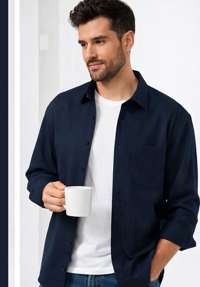 Varetta Erkek Lacivert Gömlek Uzun Kollu Klasik Kesim Pamuk Saten Cepli