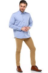 Erkek Mavi Klasik Kesim Uzun Kol Tek Cepli Gömlek