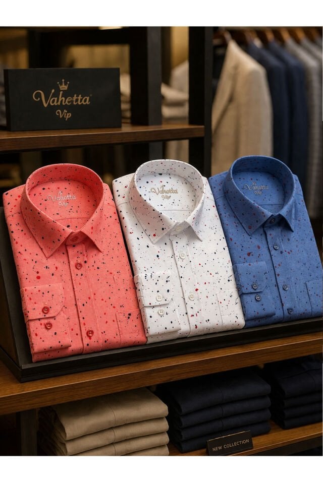 Erkek Pembe Digital Baskılı Klasik Kesim Uzun Kollu Gömlek