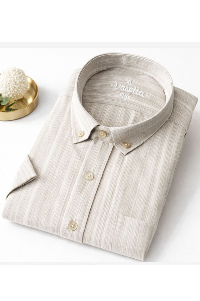 Varetta Erkek Bej Kısa Kollu Gömlek Cepli Yazlık Pamuklu