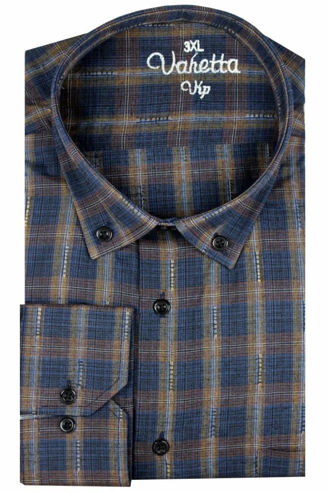 Varetta Erkek Lacivert Büyük Beden Uzun Kollu Yaka Düğmeli Gömlek