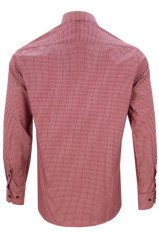 Erkek Kırmızı Klasik Kesim Kareli Yaka Düğmeli Tek Cepli Uzun Kollu Gömlek