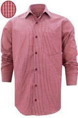 Erkek Kırmızı Klasik Kesim Kareli Yaka Düğmeli Tek Cepli Uzun Kollu Gömlek