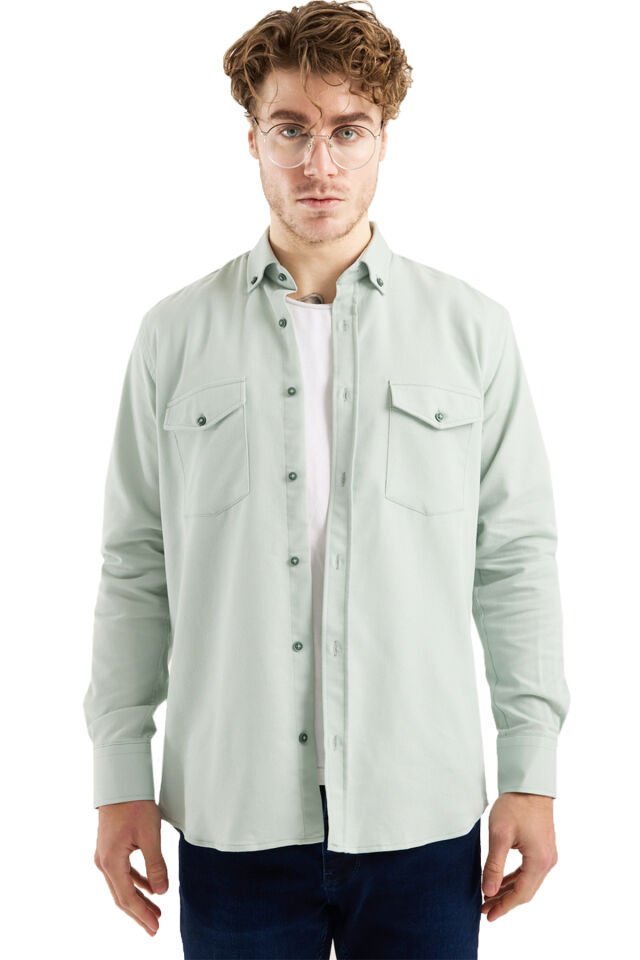 Varetta Erkek Yeşil Kot Gömlek – Çift Cepli Rahat Kalıp