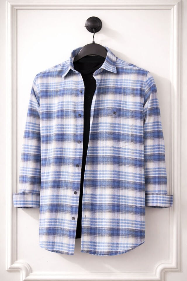 Varetta Erkek Mavi Kışlık Gömlek Kareli Klasik Kesim