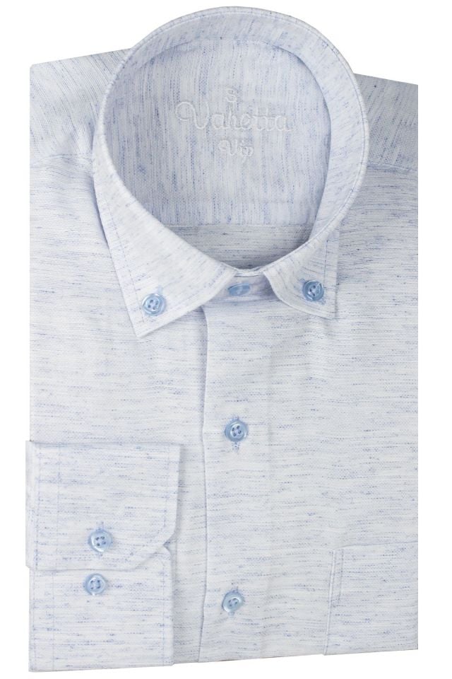 Varetta Erkek Mavi Gömlek Uzun Kollu Klasik Kesim Cepli Yaka Düğmeli