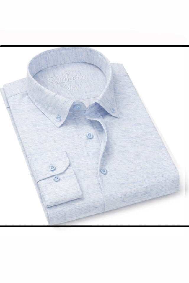Varetta Erkek Mavi Gömlek Uzun Kollu Klasik Kesim Cepli Yaka Düğmeli