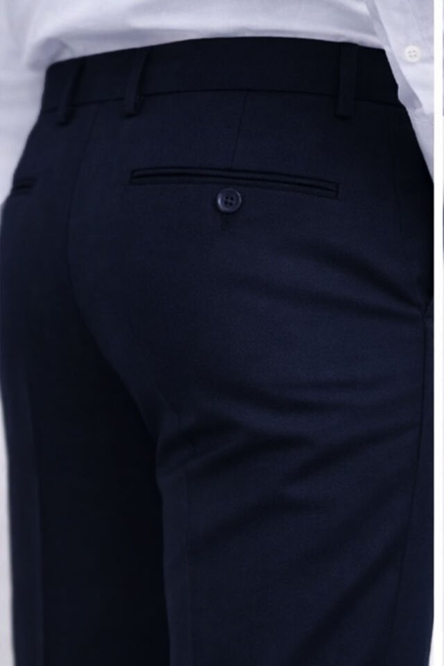 Varetta Erkek Lacivert Keten Pantolon Klasik Kesim Armürlü