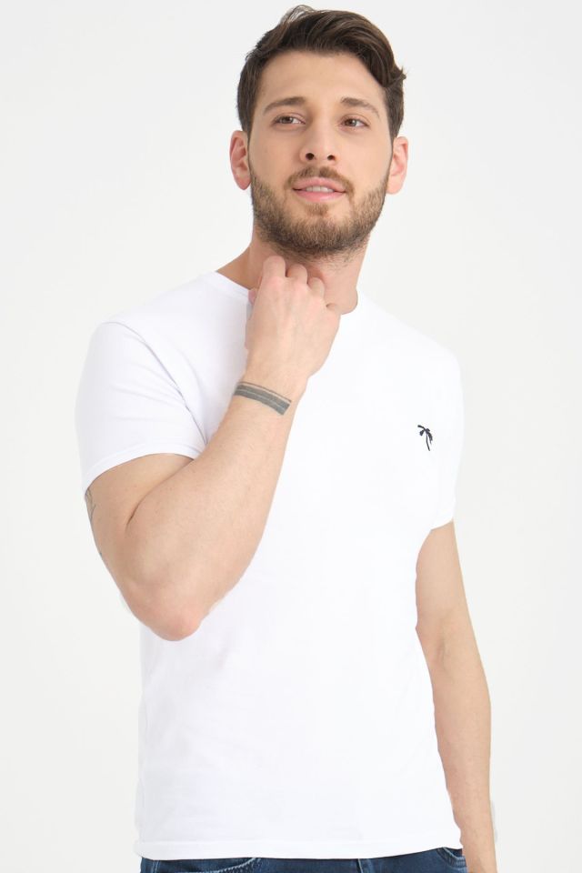 Varetta Erkek Beyaz Bisiklet Yaka Kısa Kollu T shirt