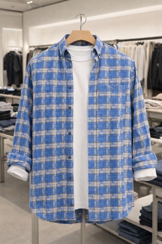 Varetta Erkek Mavi Kışlık Kareli Yünlü Cepli Geniş Kesim Gömlek