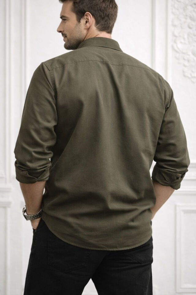 Varetta Erkek Yeşil Büyük Beden Cepli Uzun Kollu Gömlek