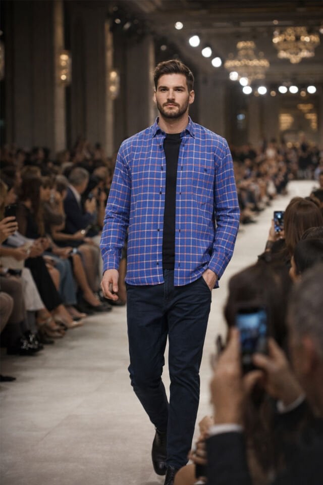 Varetta Erkek Mavi Kışlık Gömlek Kareli Yünlü Cepli Geniş Kesim