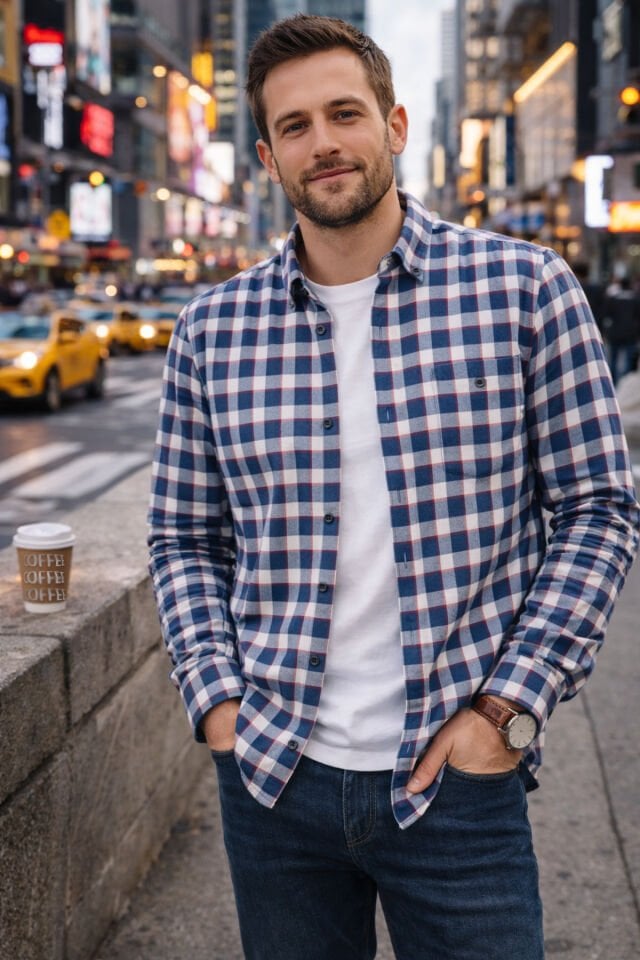 Varetta Erkek Mavi Kışlık Gömlek Kareli Yünlü Cepli Geniş Kesim