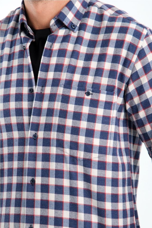 Varetta Erkek Mavi Kışlık Kareli Yünlü Cepli Geniş Kesim Gömlek