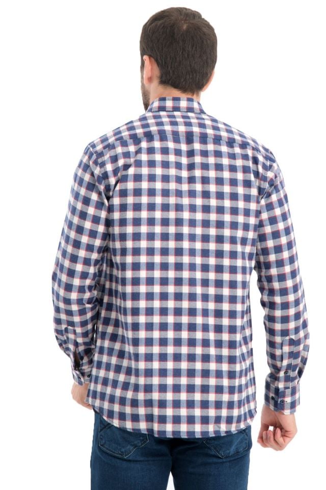 Varetta Erkek Mavi Kışlık Gömlek Kareli Yünlü Cepli Geniş Kesim