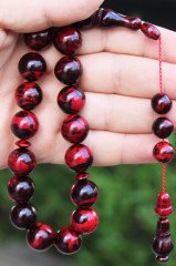 Erkek Bilek Boy Bordo Siyah Toz Kehribar Tesbih Kutulu