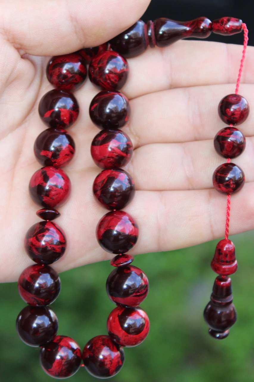 Erkek Bilek Boy Bordo Siyah Toz Kehribar Tesbih Kutulu