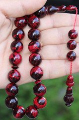 Erkek Bilek Boy Bordo Siyah Toz Kehribar Tesbih Kutulu