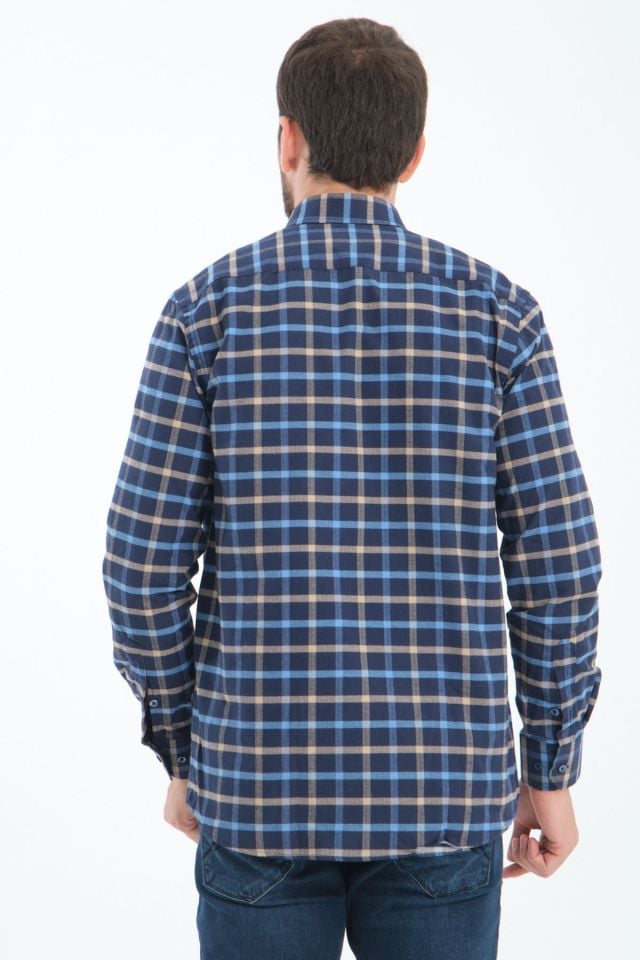 Varetta Erkek Lacivert Kışlık Kareli Yünlü Cepli Geniş Kesim Gömlek